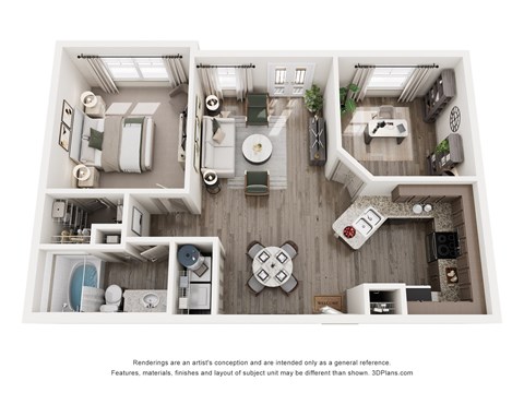 Floor plan for 1 bed, 1 bath, 876 sqft